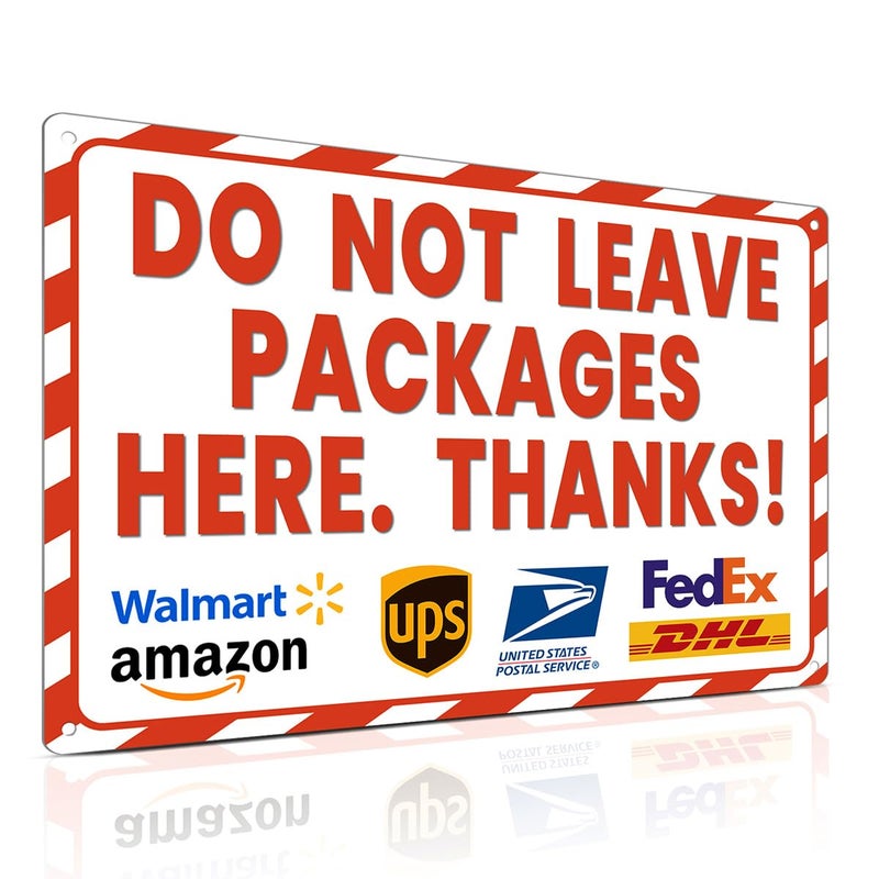 ALKB Package Delivery Sign for Outdoor Use - Do Not Leave Packages Here Thanks - 8x12 Inch Delivery Signs for Package - Image 1